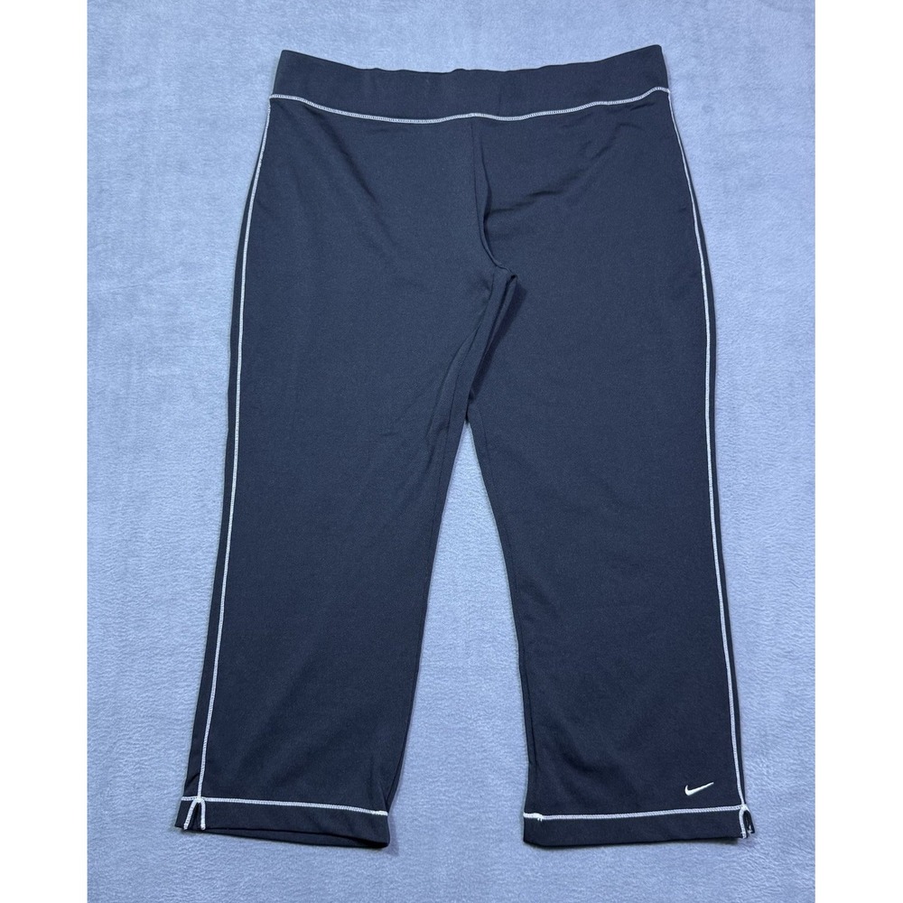 VINTAGE Nike Pants Womens L 12-14 Black Crop Straight Athleisure Y2K Boho Active